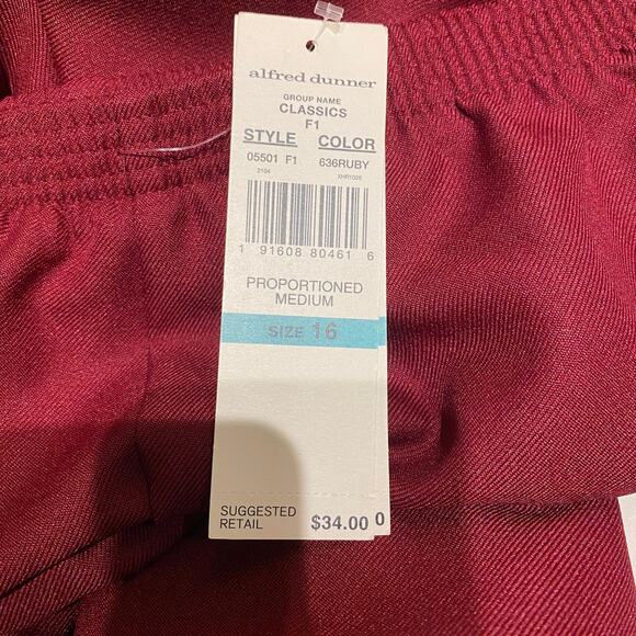 Alfred Dunner Size 16 NWT elastic waist burgundy pants Office Work Professional - Picture 7 of 9
